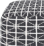 SIMPLIHOME Noreen Boho Square Pouf in Slate Grey and White Handloom Woven Pattern for the Living Room, Bedroom and Kids Room