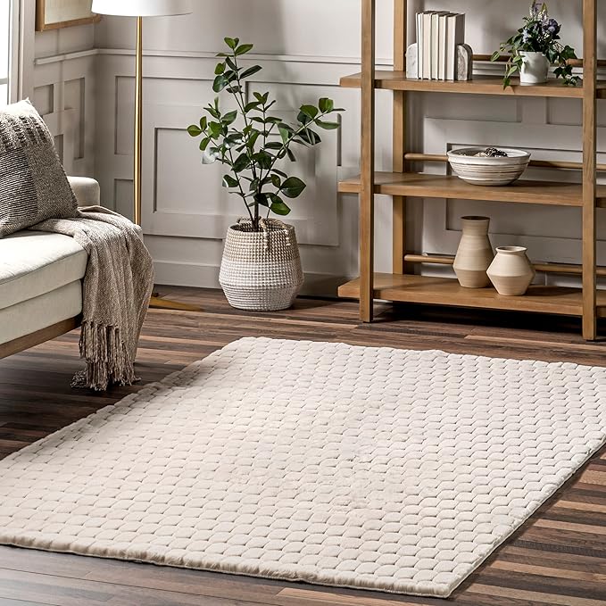 nuLOOM 7'6" x 9'6" Cozy Plush Area Rug, Machine Washable, Non-Slip, Soft Fluffy Shag Carpet for Living Room Bedroom Kids Room Nursery Home Decor, Nia Beige