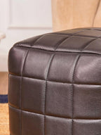 Handmade Eco-Friendly Geometric Leather Pouf Black Color Square 14" x 14" x 14" Goat Leather Pouf for Living Room, Bedroom Seating, Patio