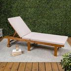JONATHAN Y LNG1102A Mallorca 77.17"x23.62" Modern Classic Foldable Adjustable Wood Chaise Outdoor Lounge Chair with Cushion & Wheels, for Pool, Deck, Poolside, Beige/Natural