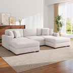 Modular Sectional Couches for Living Room, 118" Modern Upholstered Sofa Couche with Ottoman for Living Room Bedroom, Beige