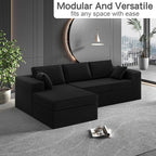 108-inch Boneless Couch for Living Room，Comfy Boneless Sofa with Deep Seats & Chaise Lounge, 3-Seat Modular Sofa Memory Foam Sectional Couches - No Assembly Required(Dark Black)