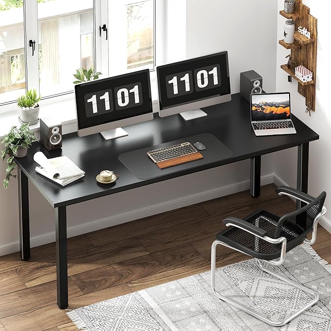 Need 63 Inch Large Computer Desk - Modern Simple Style Home Office Gaming Desk, Basic Writing Table for Study Student, Black Metal Frame, Black