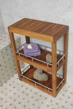 AquaTeak Patented Sula Rectangle Three Tier Teak & Stainless Bath Stand
