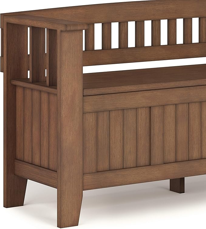 SIMPLIHOME Acadian SOLID WOOD 48 Inch Wide Transitional Entryway Storage Bench in Rustic Natural Aged Brown, For the Living Room, Entryway and Family Room