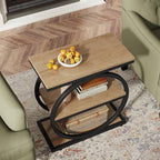 Tribesigns Side End Table with 3 Storage Shelves, Industrial Sofa Table with Round Metal Frame for Living Room, Engineered Wood Nightstand for Bedroom, Oak