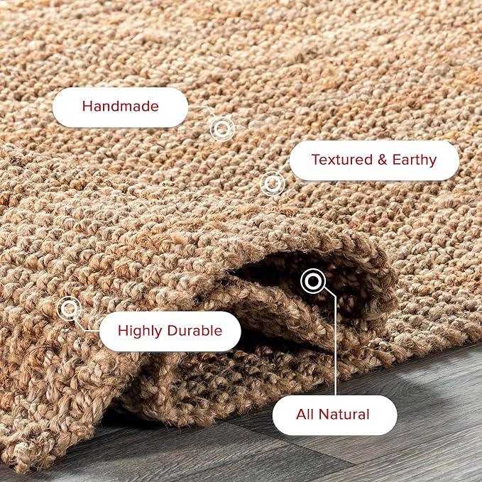 nuLOOM Ashli Solid Farmhouse Jute Area Rug, 10x13, Natural