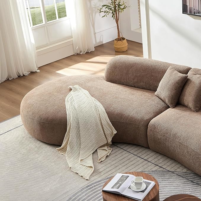 135.4" Oversized Curved Sofa, Modern Minimalist Comfy Sectional Couch, Upholsted Boucle Luxury Sofas Chaise, 6 Seater Modular Couches for Living Room Home Office Apartment (Left Facing,Camel)