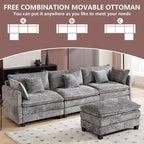Plush Modular Cloud Sofa Set with Ottoman | L/U-Shaped Deep Seating Chenille Sectional for Family Living Room