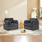 Modern Corduroy Accent Chairs, 38" W Comfy Armchair with Soft Pillows and Side Pockets, Single Reading Chairs for Living Room, Bedroom, Apartment, Grey
