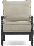 Morden Fort Linen Fabric Spindle Accent Chair with Wood Frame, French Style Accent Chairs with Padded Spring Seat and Armrest Pads, Brushed Base for Living Room Bedroom Farmhouse Office Balcony
