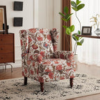 MELLCOM Floral Accent Chair, High Back Upholstered Armchair with Solid Legs, Leisure Single Sofa Chair for Living Room, Bedroom, Home Office, Red Floral