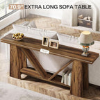 Tribesigns 70.9-Inch Long Console Table, Farmhouse Entryway Table with Storage, Narrow Sofa Console Behind Couch with 4 Stable Bases for Living Room, Entrance, Hallway (Rustic Brown)