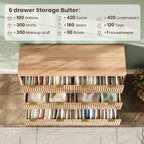47'' Wide 6 Drawers Dresser for Bedroom,Modern Fluted Vertical Chest with Rounded Corners,Fluted Dresser for Living Room,Hallway, Natural Wood