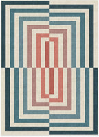 RUGGABLE x Jonathan Adler Washable Modern Area Rug – Op Art Teal 5x7, Stain-Resistant, Non-Slip – Medium Machine Washable Rugs for Living Room, Bedroom, Hallway, Entryway & Office–with Standard Pad