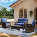 HILLGA Luxury Patio Furniture Set with 6-Inch Thick Cushions, High Back Outdoor Swivel Rocker Chairs and Patio Loveseat, 5-Piece All Weather Conversation Set for Porch Deck Pool Yard, Blue (V3)