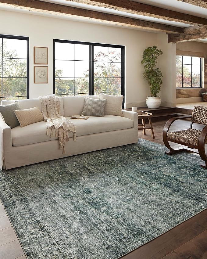 Loloi Magnolia Home by Joanna Gaines Banks Collection BAN-03 Blue/Lagoon 2'-0" x 5'-0" .13" Pile Height, Machine Washable, Accent Rug