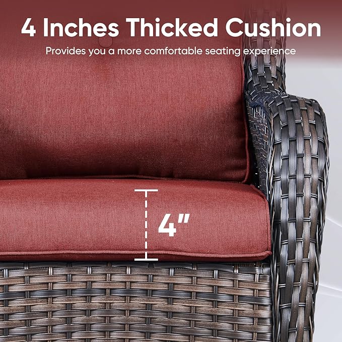 Patio Chair Cushions 5 Packs - Outside 22x24 High Back Water-Resistant Cushion with Zipper Cover for Outdoor Glider Rocking Chairs Loveseat 3-seat Couch Sofa – Red/Buckle