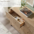 T4TREAM Fluted 6 Drawers Dresser for Bedroom, 54" Wide Modern Chest of Drawers with Thickened Curved Profile Design, Wood Dressers TV Stand for Bedroom, Living Room, Hallway, Natural Oak