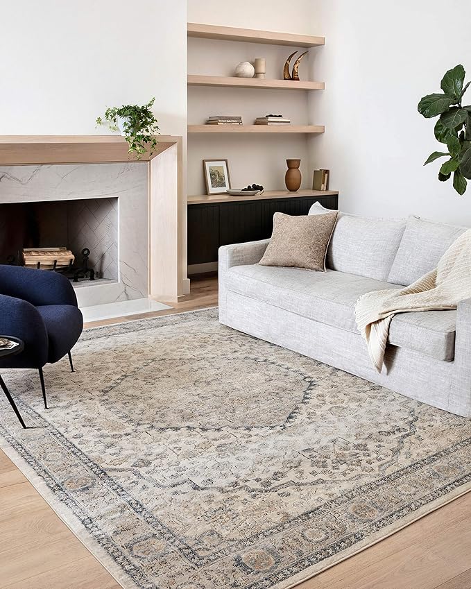 Loloi Teagan Collection TEA-01 Natural/Lt. Grey 2'-8" x 7'-6" Runner Rug, Large, Soft Neutral Rug, High-Traffic for Living Room, Bedroom, Home Office, Dining Area