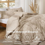 Bedsure Tufted Boho Comforter Set King Size - Khaki Boho Bed Set, GentleSoft™ 3 Pieces Farmhouse Shabby Chic Embroidery Bedding, Gifts for Woman, Soft Jacquard King Comforter for All Seasons