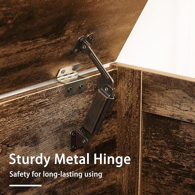 VECELO 30" Storage Bench, Entryway Shoe Ottoman, Farmhouse Style Bench with Handwoven Cushion and Metal Safety Hinges, for Bedroom, Living Room, Entryway, Brown