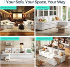 LINSY HOME U Shaped Cloud Couch Sectional Sofa, 115" Modular Couches with Double Chaise Lounge, Chenille 4 Seater Sofa Set for Living Room, Apartment, Office, Beige