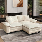 HERA'S HOUSE Modular Sectional Sofa, 88" L Shaped Cloud Couch with Ottoman and Throw Pillow, Mixed Fabric Sleek Couches for Living Room, Beige