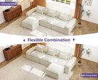 Hobestluk 120" Cloud Modular Sectional Couch 3-Seater Sofa with Ottoman L Shaped Sofa with Removable Cover Large Sofa Couch for Living Room (Beige, 3-Seater Sofa with One Ottoman)