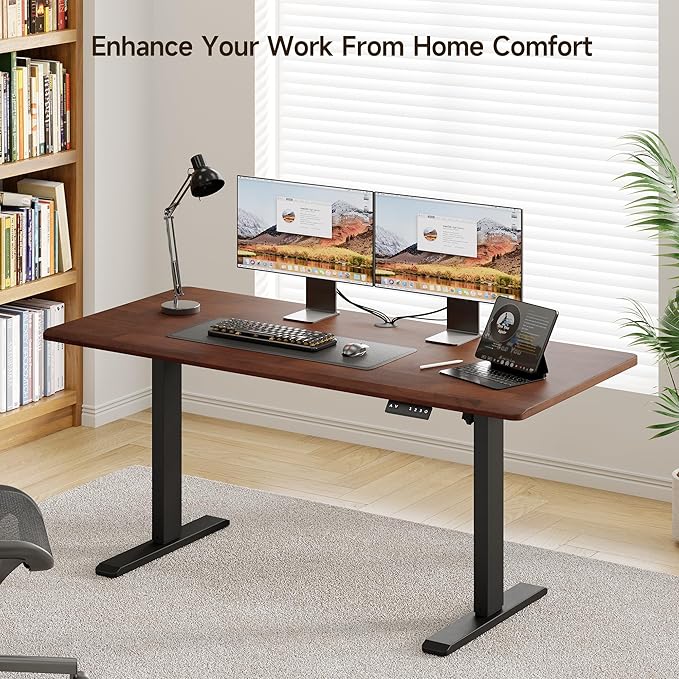 ONBRILL Standing Desk, 55x23.6 Inches Whole-Piece Board Rectangle Stand Up Desk with Solid Wood Desktop and Memory Controller, Adjustable Height from 28-46 Inches for Home & Office, Black Walnut