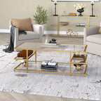Henn&Hart 54" Wide Rectangular Coffee Table in Brass, for Home, Living Room, Bedroom, Entertainment Room, Office