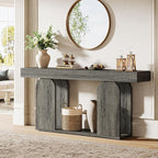 Tribesigns 70.9-Inch Extra Long Sofa Table, Farmhouse Console Tables with Wood Frame and Storage Shelf, 2-Tier Wood Table Behind Couch for Living Room, Hallway, Foyer, Light Brown (Dark Gray)