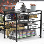 Simple Houseware 3-Tier Stackable Sliding Basket Storage Organizer Drawer for Bathroom and Kitchen, Black