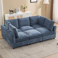 Modular Sectional Cloud Sofa Bed, 6-Seater Convertible Sofa Couch with Ottoman, Modern Deep Seat Sleeper Sofa for Living Room, Chenille Blue