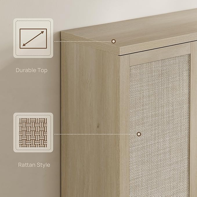 SICOTAS Rattan Shoe Storage Cabinet - Modular Shoe Cabinets with Door Tall Large Shoe Cabinet Storage for Entryway - 31.2" Wide Modular Cabinet for Hallway, Living Room