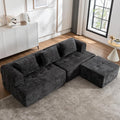 95" Modern Cloud Sectional Sofa Couch, Modular L-Shaped Sofas with Deep Seat and Chaise Ottoman, Chenille Boneless Tufted Couches for Living Room, No Assembly Required, Black