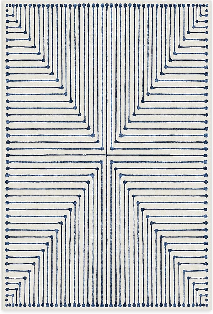 RUGGABLE x Jonathan Adler Machine Washable Modern Area Rug – Inkdrop Slate Blue 6x9, Stain-Resistant, Non-Slip – Medium Rugs for Living Room, Bedroom, Hallway, Entryway & Office–with Cushioned Pad