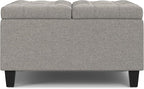 SIMPLIHOME Harrison 30 inch Wide Transitional Square Small Coffee Table Storage Ottoman in Cloud Grey , Assembled, For the Living Room and Bedroom