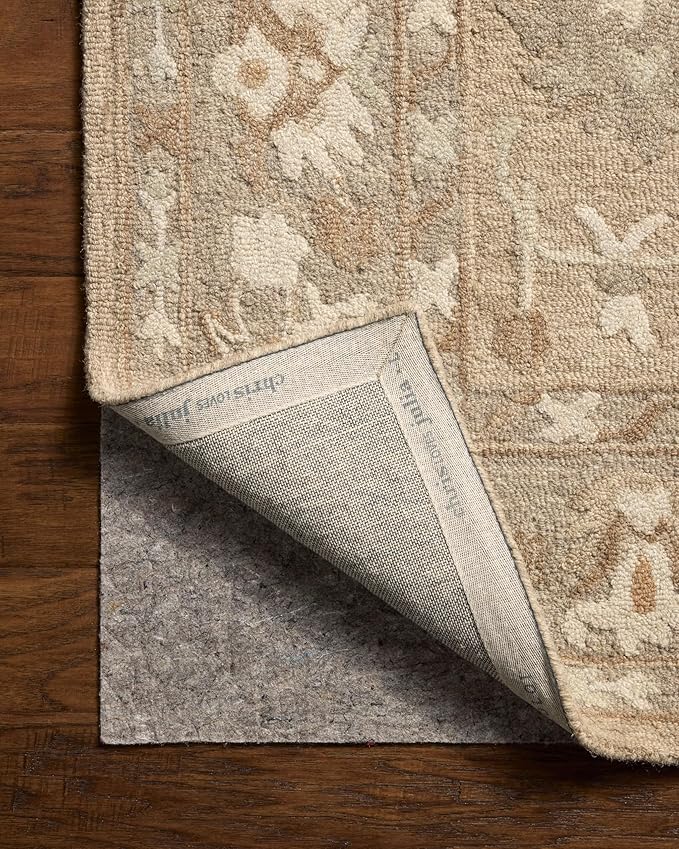 Loloi Chris Loves Julia Dorothea Collection DRT-02 Khaki/Dove 7'-9" x 9'-9" Area Rug Wool Neutral Floral Living Room Bedroom Carpet