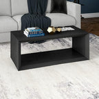 Henn&Hart 48" Rectangular Wood Coffee Table with Open Storage Shelf for Living Room, Family Room, or Office, Black Grain