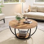 Tribesigns 31.7" Round Industrial Coffee Table with 2-Tier Storage Shelves, Modern Wood & Black Metal Accent Center Table for Living Room, Home Office – Easy Assembly