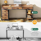 Huuger Computer Desk with 6 Drawers, 63 Inch Office Desk with Shelves, Reversible Gaming Desk, Corner Desk with Storage, for Home Office, Study, Living Room, Rustic Brown