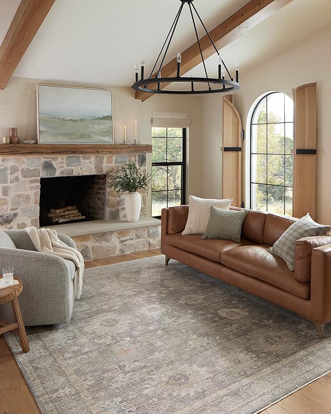 Loloi Magnolia Home by Joanna Gaines Millie Collection MIE-05 Stone/Natural 2'-7" x 8'-0", .25" Pile Height, Runner Rug