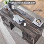 RedLemon 60" Executive Desk, Farmhouse Home Office Desk with Drawers, Charging Station, Keyboard Tray, File Drawer, Storage Cabinet, Wood Rustic Computer Writing Desk (Dark Rustic Oak)