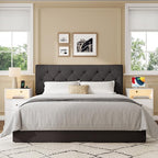 Upholstered Full Headboard, Full Size Headboard Only for Bed Frame from 42”-55”, Adjustable Height Full headboard with Durable Wood Legs, Fabric Bed Headboard in Modern Button Design, Dark Grey