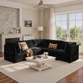 130'' Modern Modular Sectional Sofa,5 Seats Cloud Comfort Corduroy Fluffy Couch,L Shaped Convertible Sofa Couch for Living Room,Black