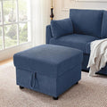 Corduroy Storage Ottoman for Living Room Sofas Couches, Square Ottoman with Storage Space Foot Rest Stool for Apartment, Dorm, Entryway, Navy Blue