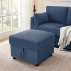 Corduroy Storage Ottoman for Living Room Sofas Couches, Square Ottoman with Storage Space Foot Rest Stool for Apartment, Dorm, Entryway, Navy Blue
