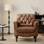 UIXE Brown Accent Chair for Living Room, Faux Leather Tufted Arm Chair Retro Upholstered Club Armchair for Bedroom
