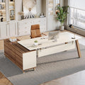 Tribesigns 78.7" L-Shaped Executive Desk, Modern Office Desk with File Drawers & Storage Shelves, Large Computer Desk with 55-Inch Cabinet, Business Workstation for Home Office, White & Walnut